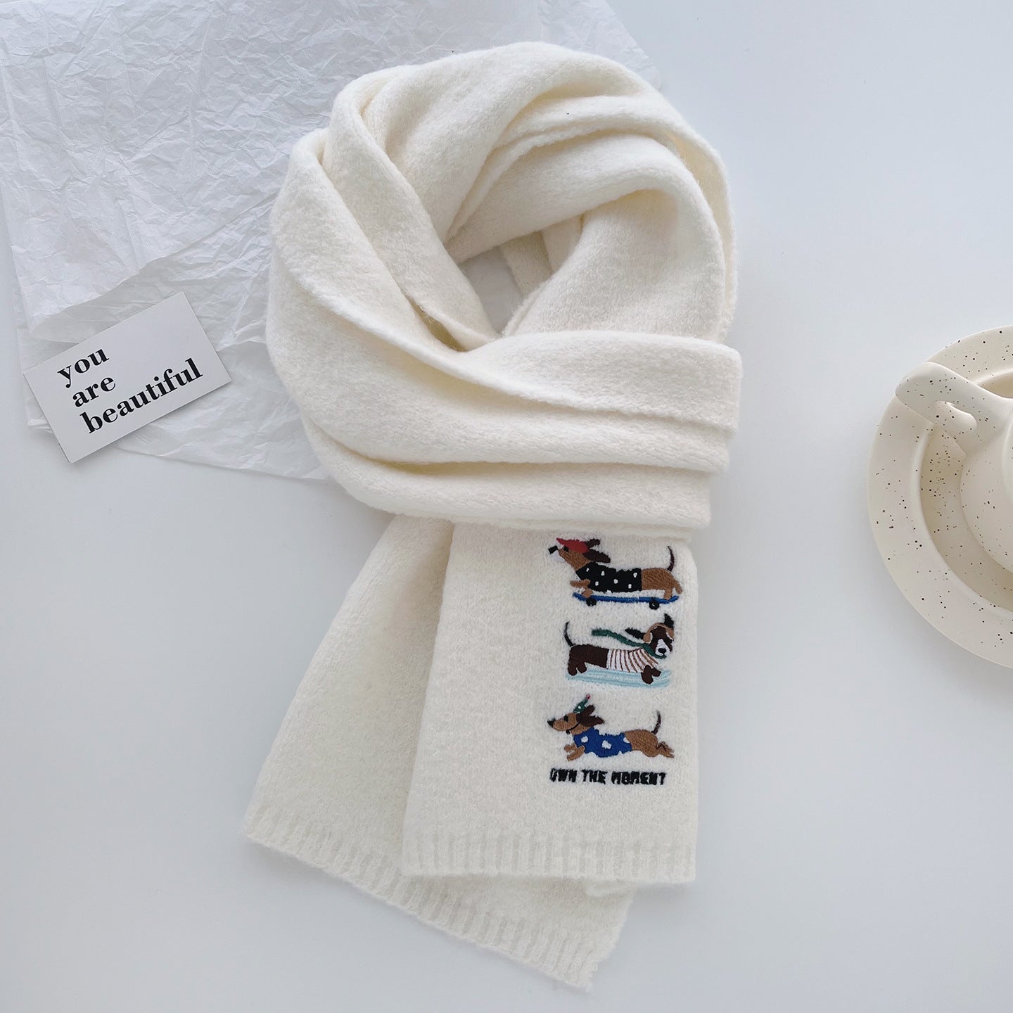 Sausage Dog Embroidered Scarf For Men And Women