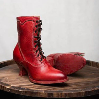 Womens High-heeled Uniquely Shaped Heel Lace-up Ankle Boots
