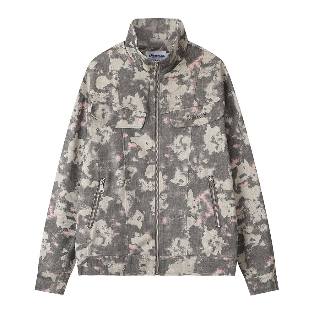 Tie-dye Camouflage Stand Collar Jacket Male And Female Couples Wear High Street
