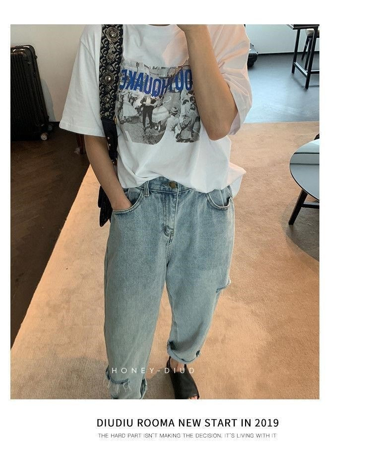 Loose Korean-style New Cropped Pants For Students With A High Waist