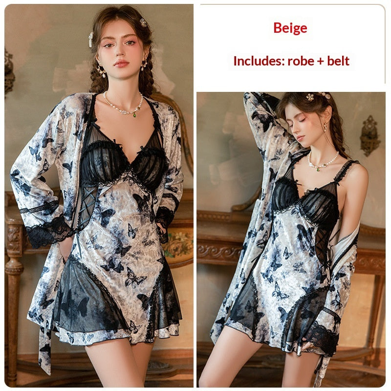 Lace Ruffles With A Gathered Design Padded Cups And Velvet Print