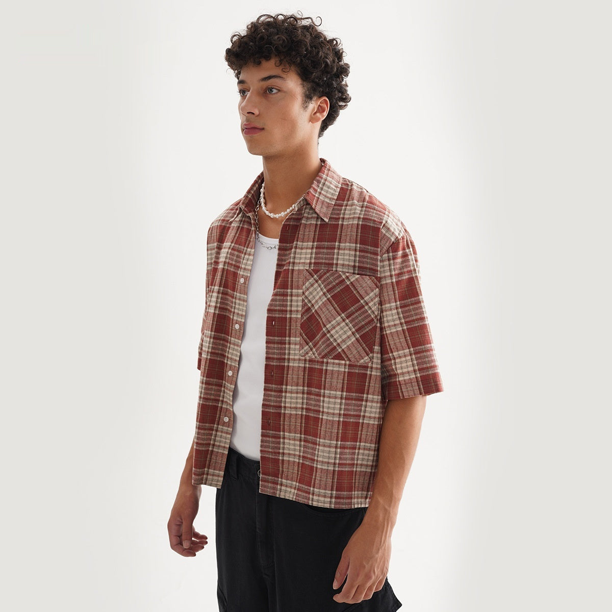 Loose Short Plaid Casual Fashion Short Sleeve Shirt