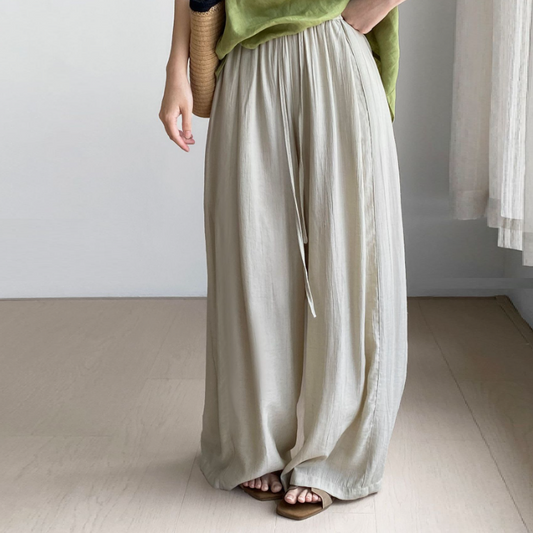 Thin Drawstring Elastic Waist Comfortable Breathable Casual Wide-leg Pants For Women
