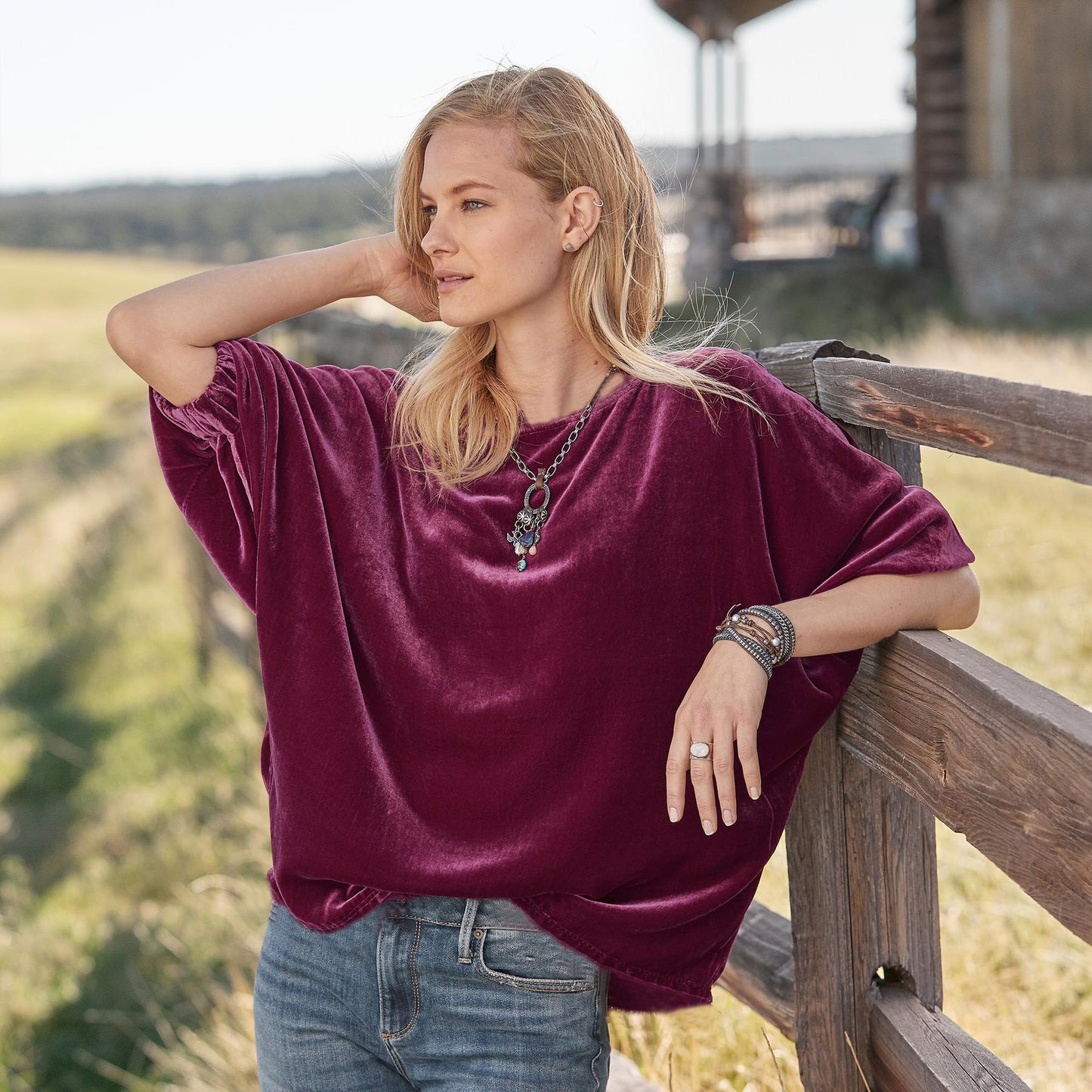 Crew-neck Drawstring Velvet T-shirt