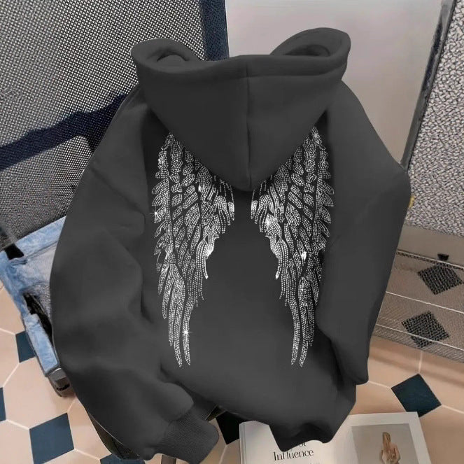Trendy Minimalist Design Wings Printing Sweater Casual Loose Sweatshirt Pullover