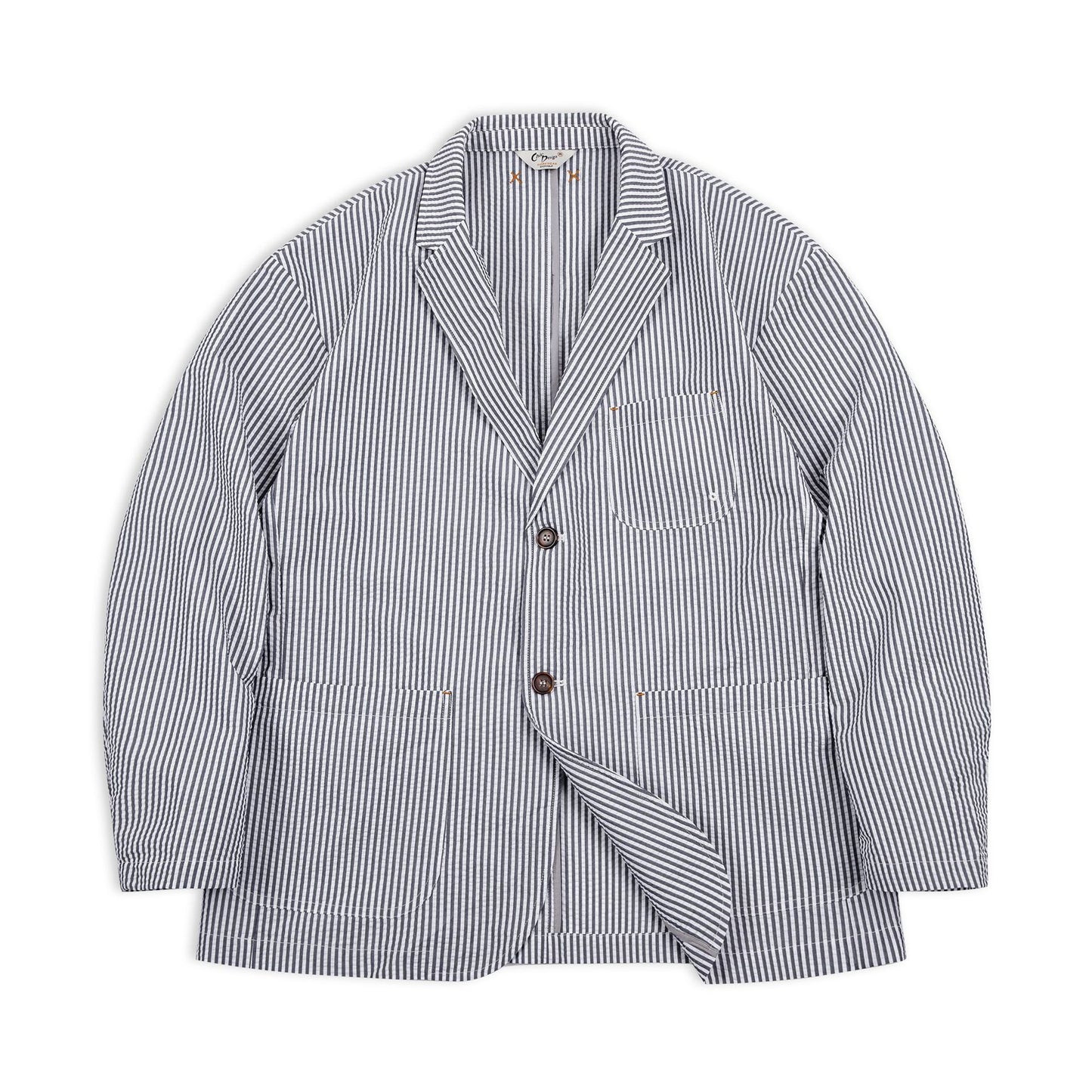 Seersucker Striped Blazer Flat Collar
