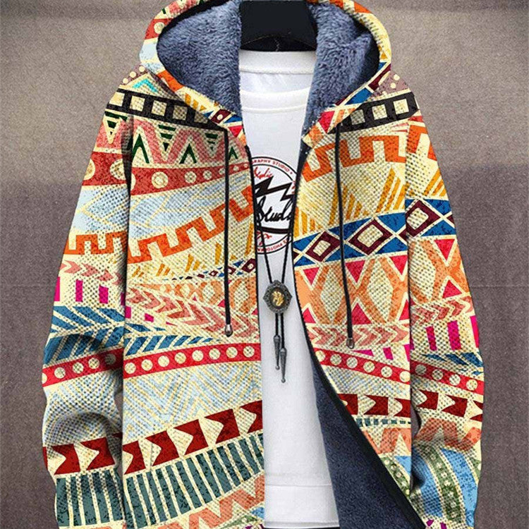 Printed Plush Lined Thickened Long-sleeved Windproof Jacket