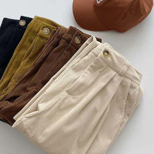 Women's Loose Slimming Straight Casual Long Pants Wide-leg Corduroy Fleece-lined