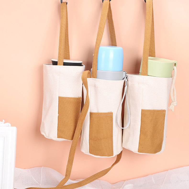 Canvas Portable Water Bottle Cover Heat Insulation Protective Cover Storage Tote Bag