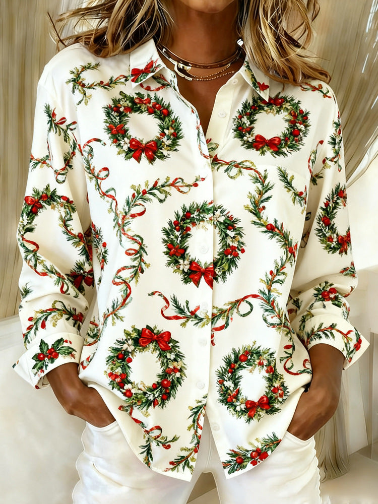 Casual Relaxed Fit Fashionable Long Sleeve Floral Print Shirt With A Turn Down Collar