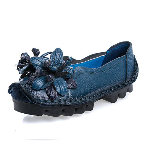 Genuine Leather Ethnic Shallow Mouth Soft Sole Mother Shoes