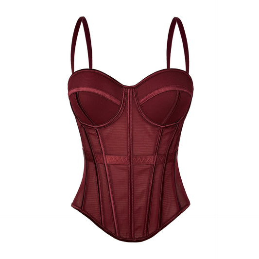 European And American Solid Color Fashion Fishbone Corset Waist-tight Slimming Mesh Camisole