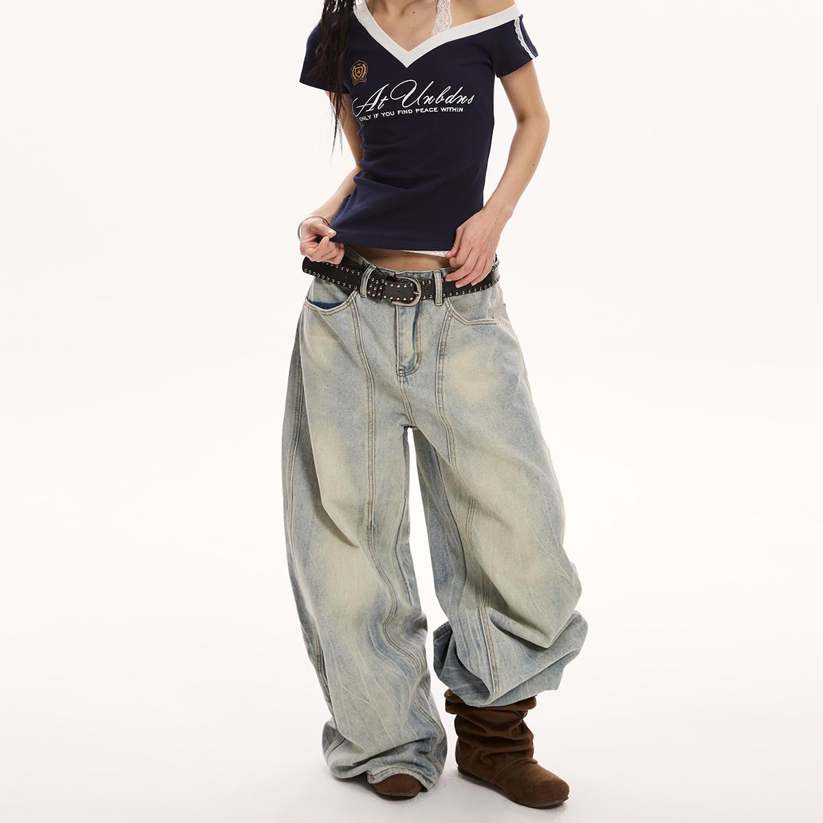 Retro løse vidde ben-jeans til kvinder