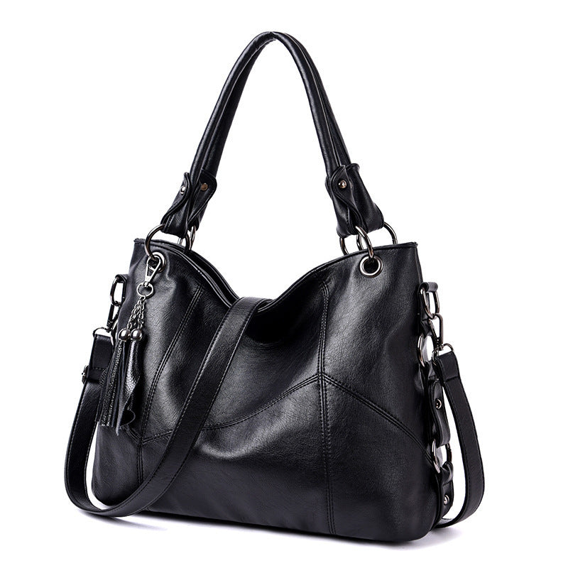 Fashion Stitching PU Tassel Portable Shoulder Crossbody Commuter Women's Bag