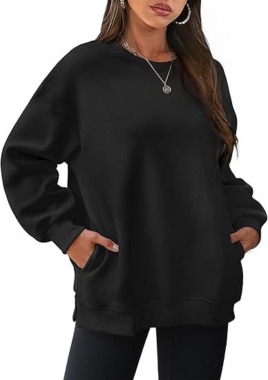 Rundhalset pullover til kvinder – Oversized løs sweatshirt i velour med lange ærmer