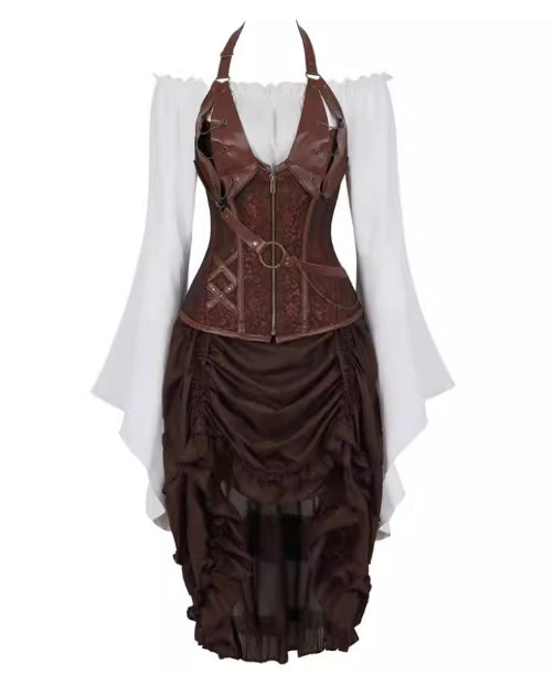 Womens Steampunk Bodycon Dress Pirate Shirt Gothic Corset Bustier