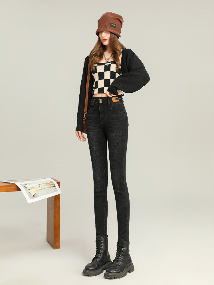 Fleece-lined Thick Jeans Women's Slim Fit