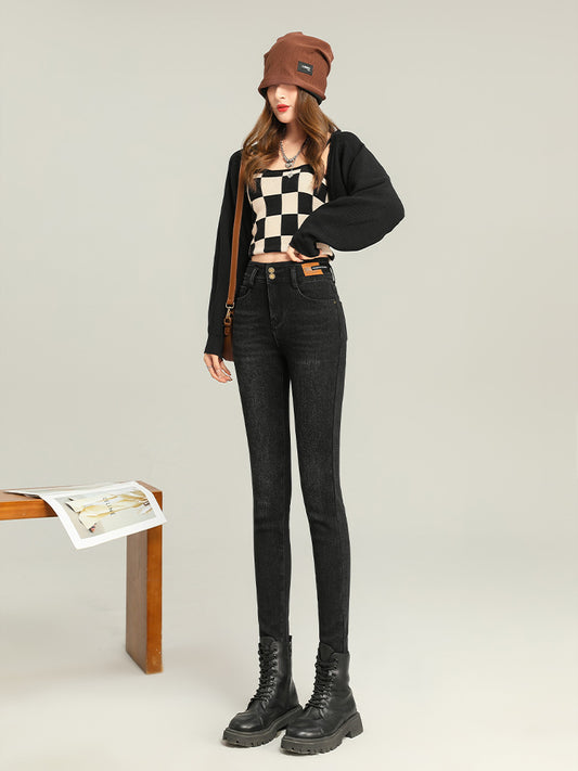 Fleece-lined Thick Jeans Women's Slim Fit