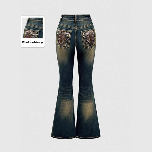 Retro-broderede bootcut-jeans