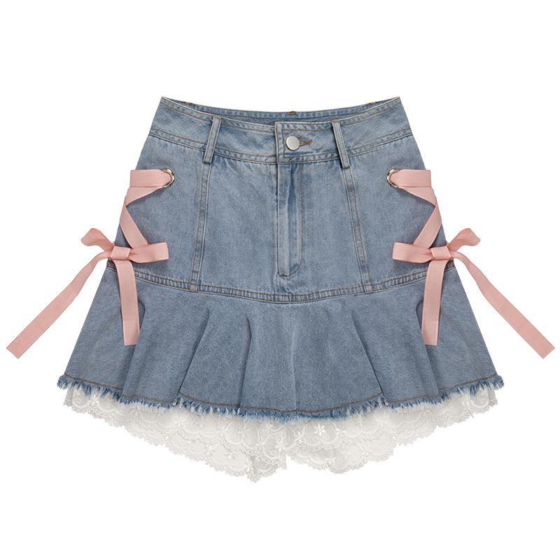Women's Fashion Lace-up Denim Skirt
