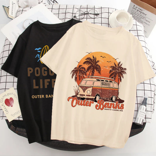 Europæisk og amerikansk digital rundhalset printet sommer T-shirt