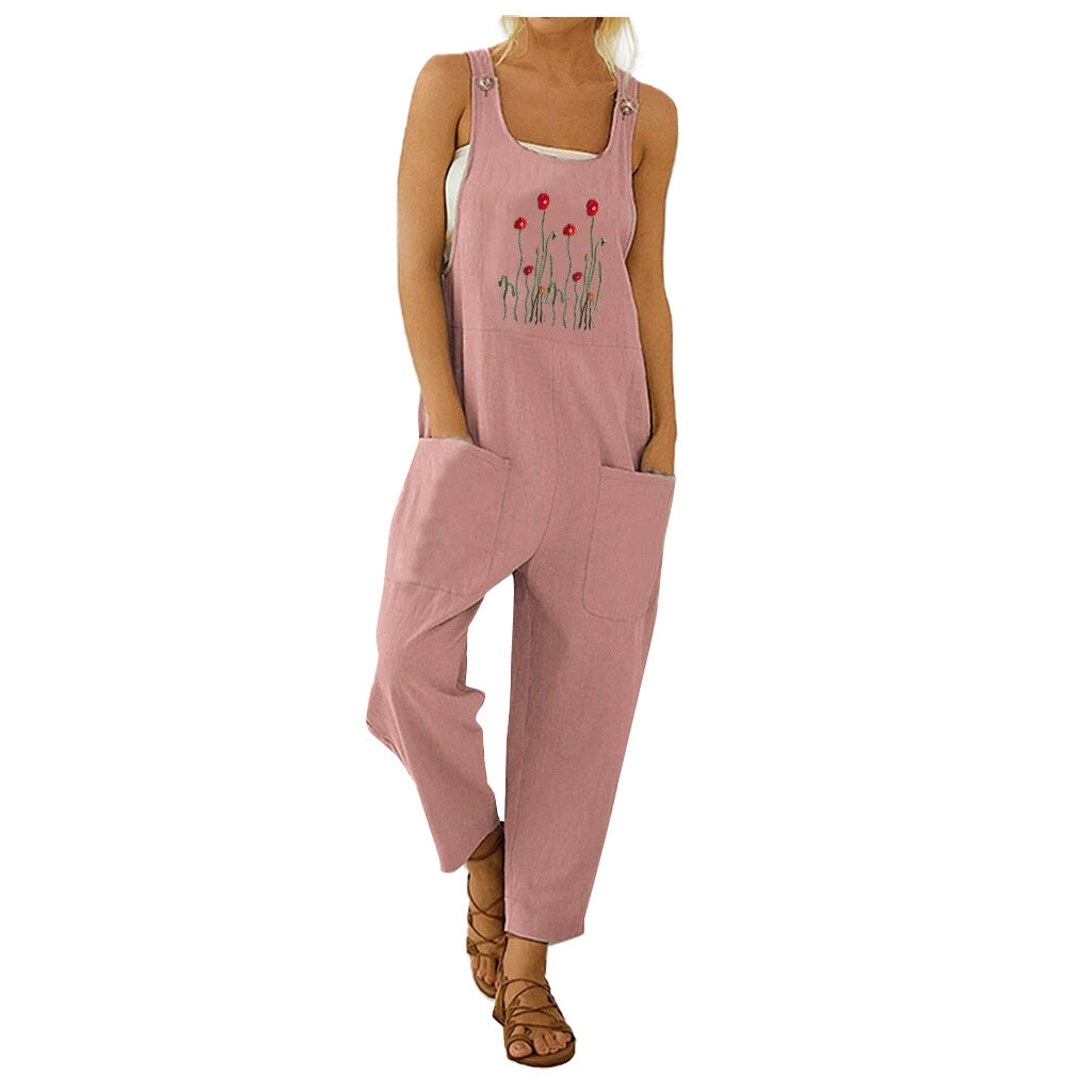 Oversized Loose-fitting Pattern Print Bib Large Pocket