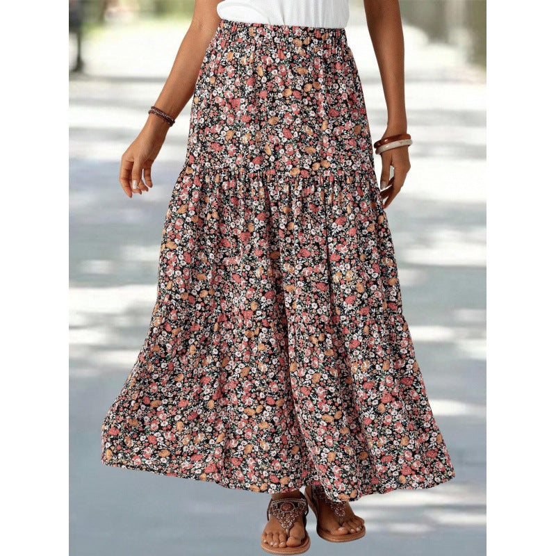 Fashionable Printed Floral High-Waisted Skirt