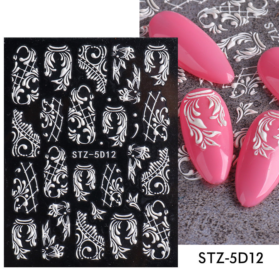 Three-dimensional Carved Rose Pattern Relief Nail Ornament