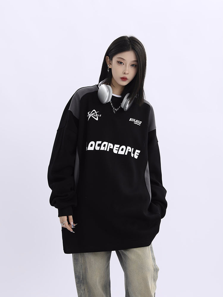 Racing Element Round Neck Long Sleeve Sweater Loose Couple's Tops