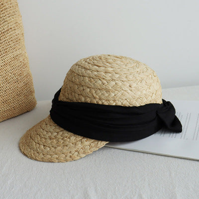 Raffia Women's All-match Pleated Cotton Hat Bow