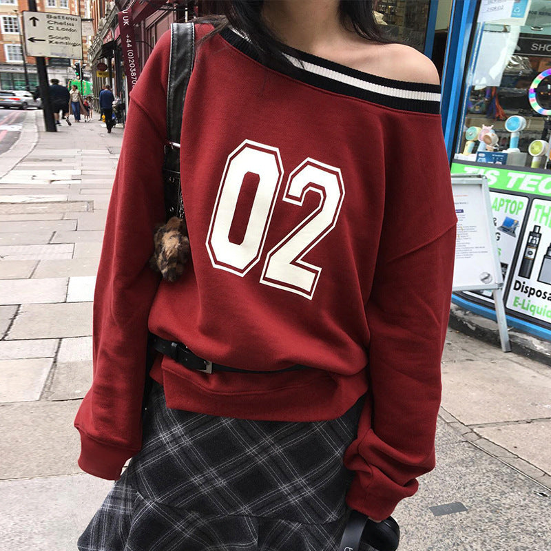 Preppy Style Hot Girl Digital Printing Stripe Braid Diagonal Collar Sweater