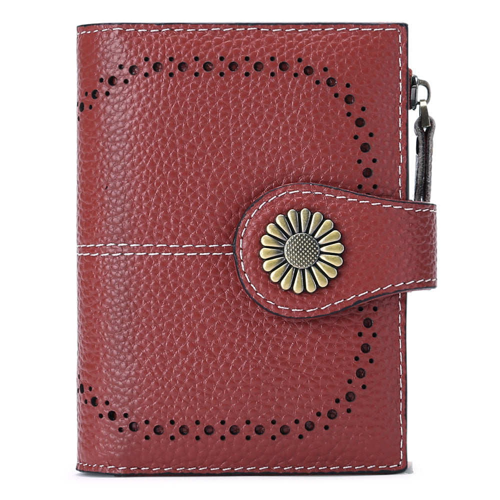 Wallet Women's Short Oil Wax Leather Zipper Card Holder