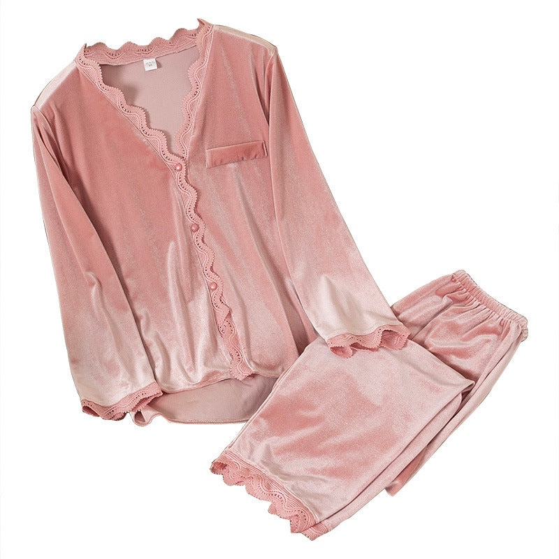 Gold Velvet Pajamas Women's Two-piece Suit