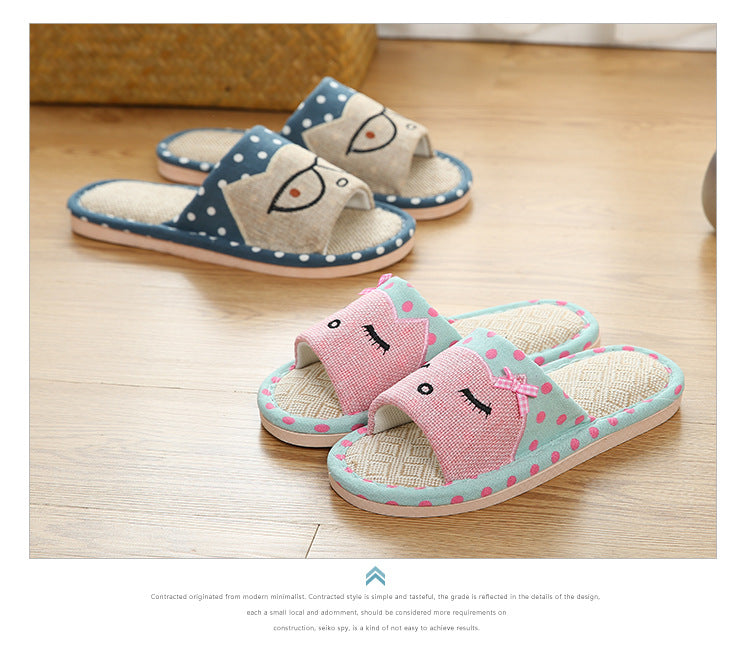 Children's Cartoon Linen Slippers Women's Summer Indoor Non-slip