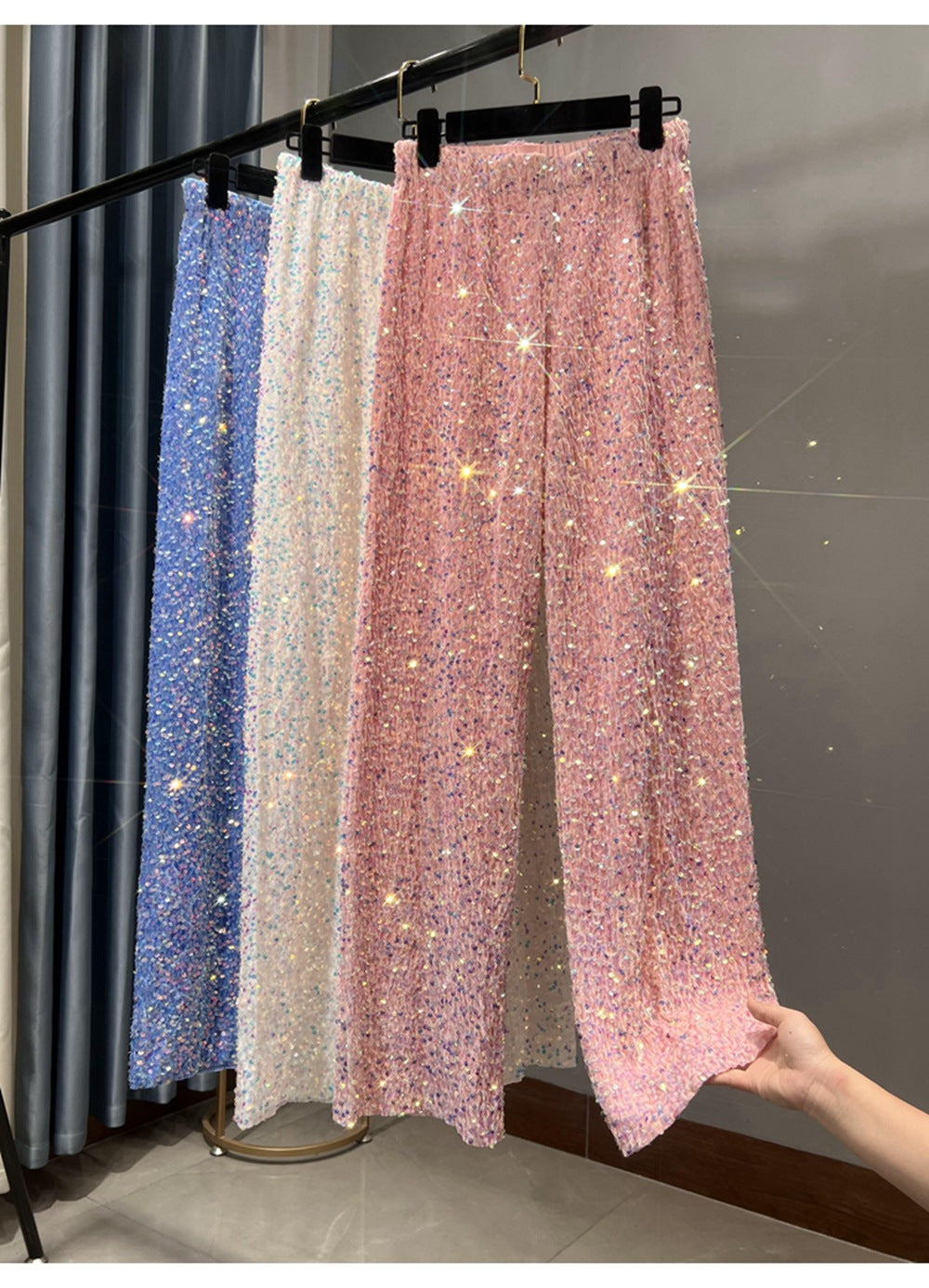 Women's Sequin Wide-leg Pants Lengthened Draping Mop