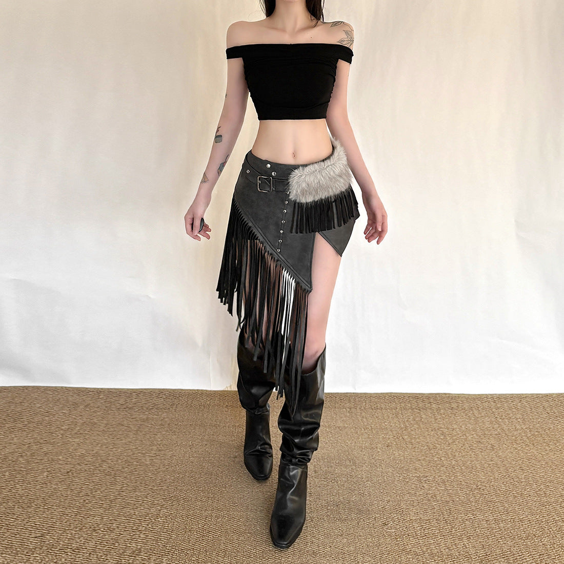 Spring Striped Waist Chain Vintage Skirt