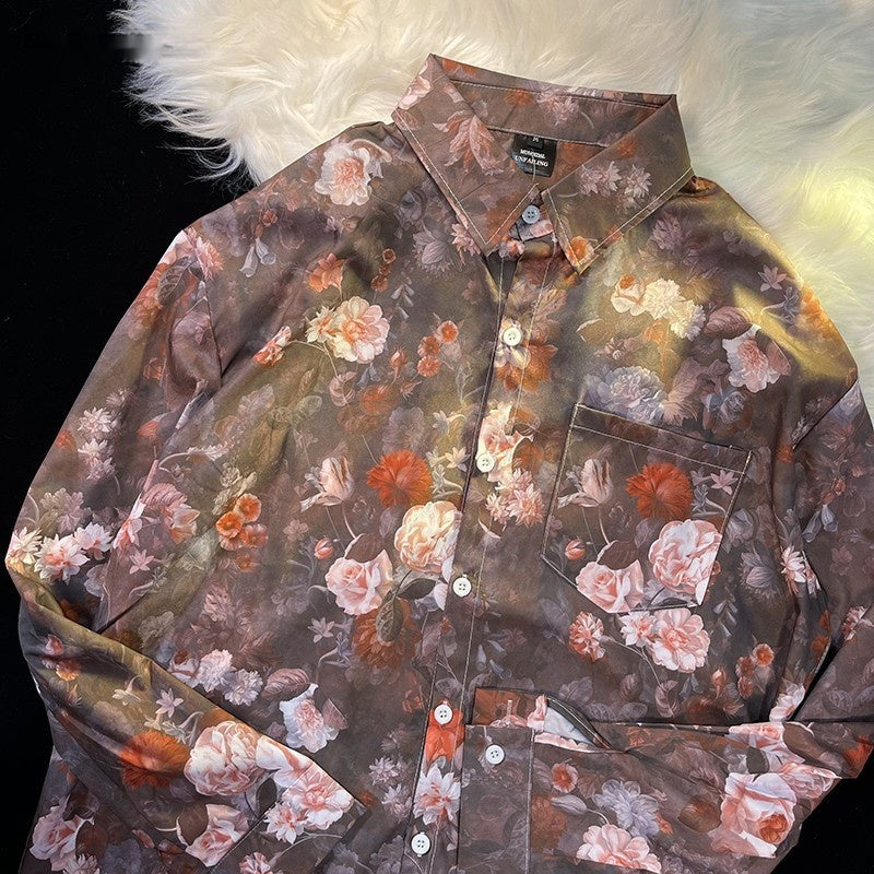 Pu Shuai Japanese-style Retro Hong Kong Style Printed Shirt Long Sleeve