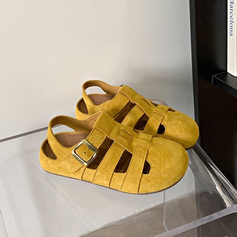 Retro sandaler med lukket tå og tovejs-hulfarvet hjemmesko