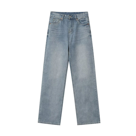 Spring And Autumn New Casual Wide-leg Mid-waist Straight Jeans For Women