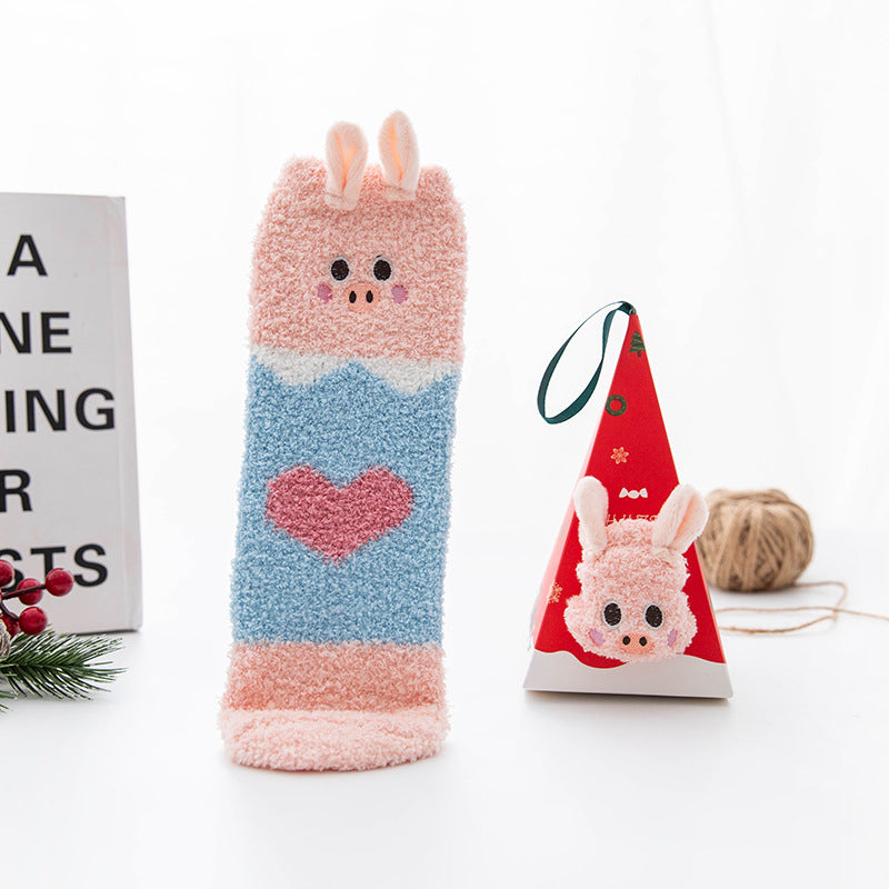 Christmas Stocking Triangle Boxed Coral Velvet Floor Socks Thickened