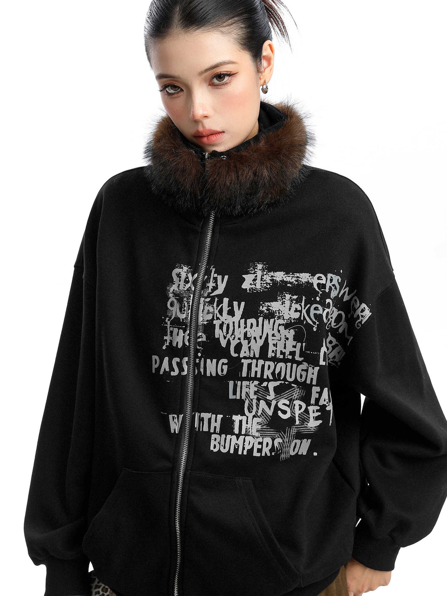 Kvindemode Aftagelig Pelskrave Ståkrave Sweater
