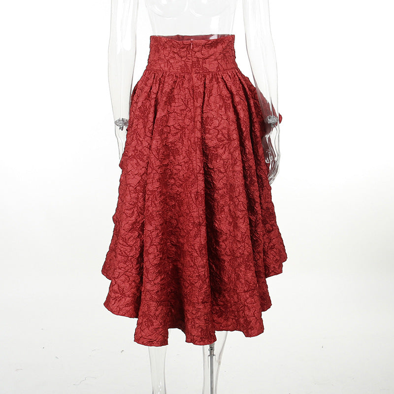 Patchwork Hip Skirt Elegant Slim High Waist Lace-up Waist-controlled Trailing Skirt Women
