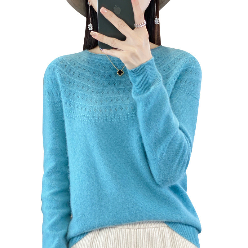 Seamless Front Line Ready-made Garments Curling Collar Hollow Sweater
