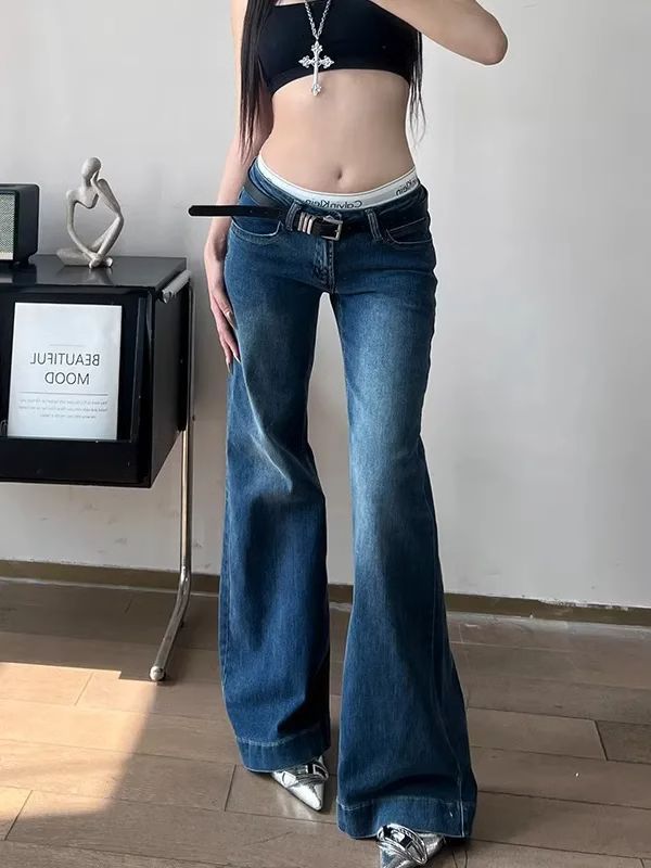 Womens American-style High-street Vintage Low-rise Bootcut Jeans