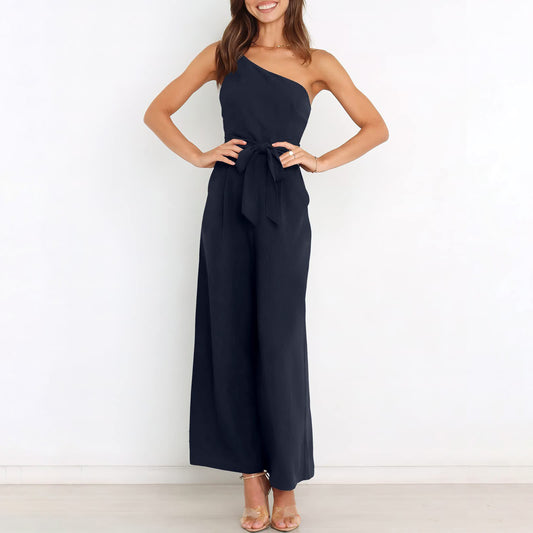 Temperament Commute Solid Color Lace-up Jumpsuit For Women
