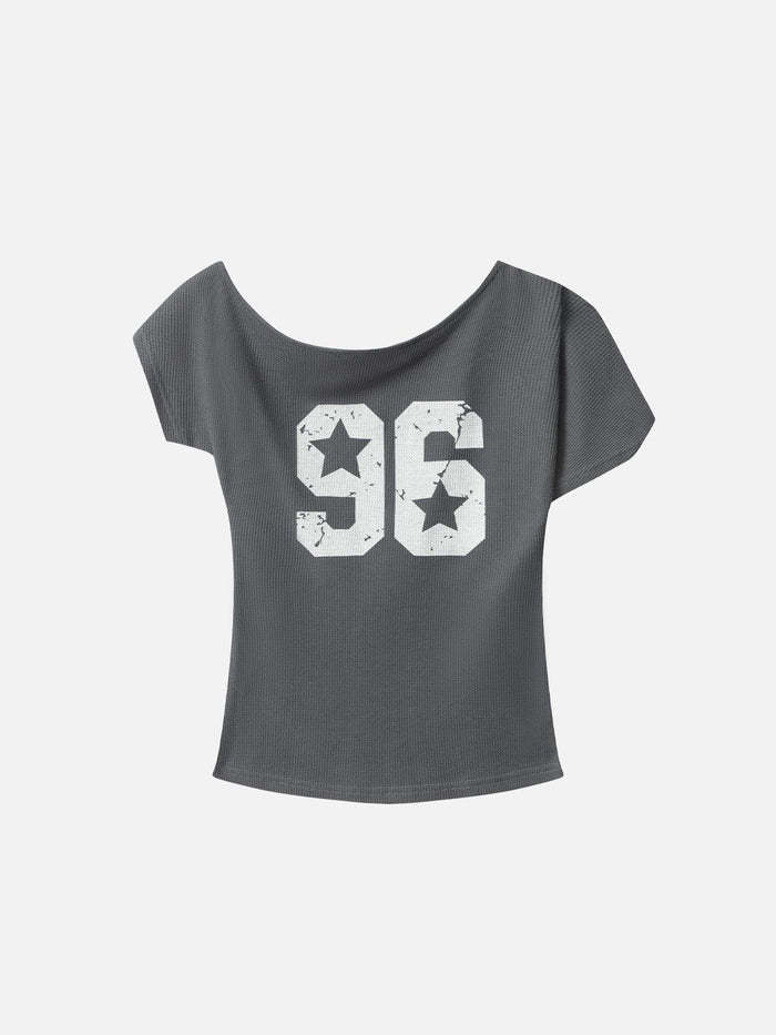 Afslappet Løs Sporty Stil Printet Én Skulder Pullover Kortærmet
