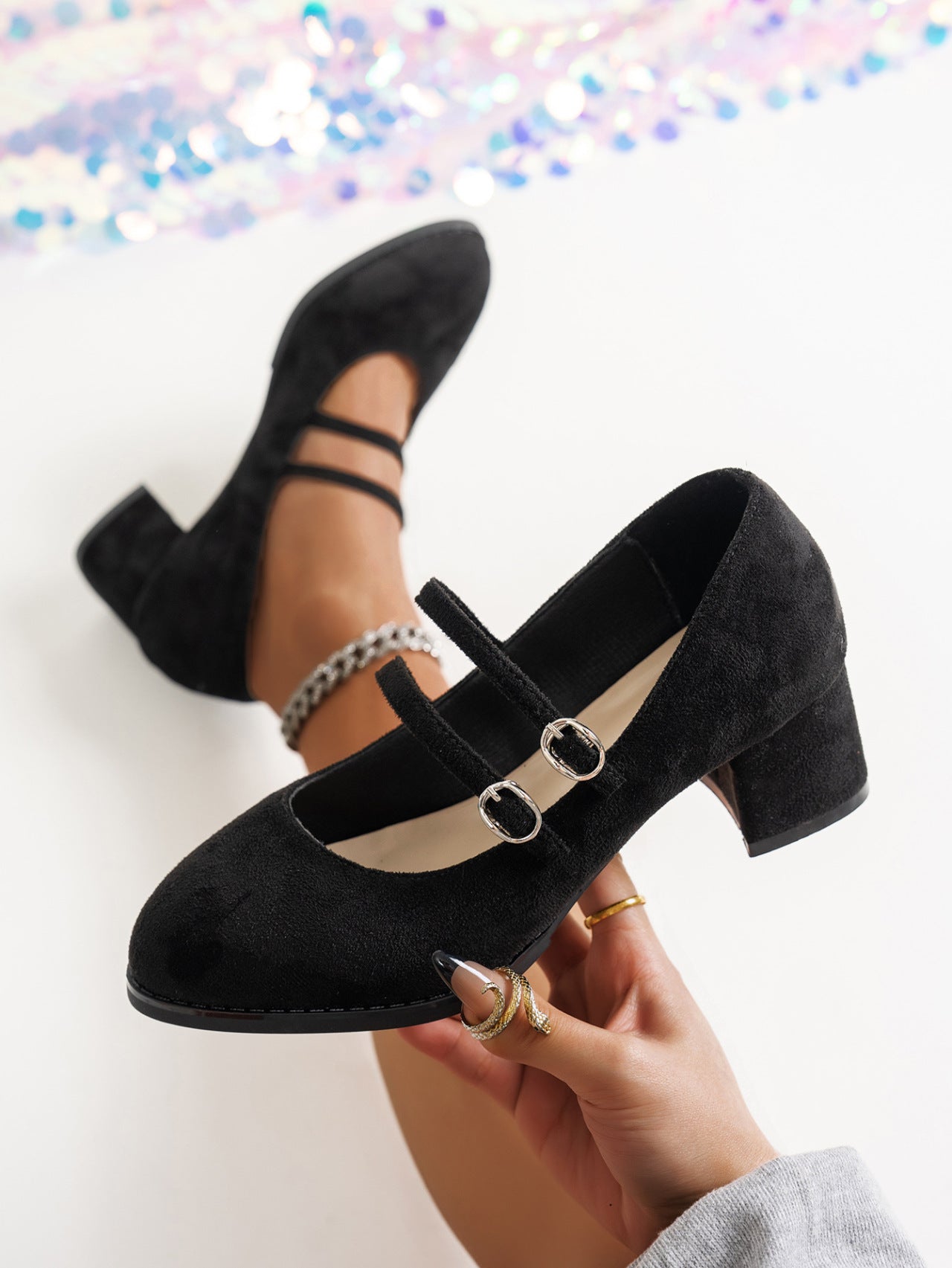 Plus Size Retro Pointed Low-cut Chunky Heel Shoes