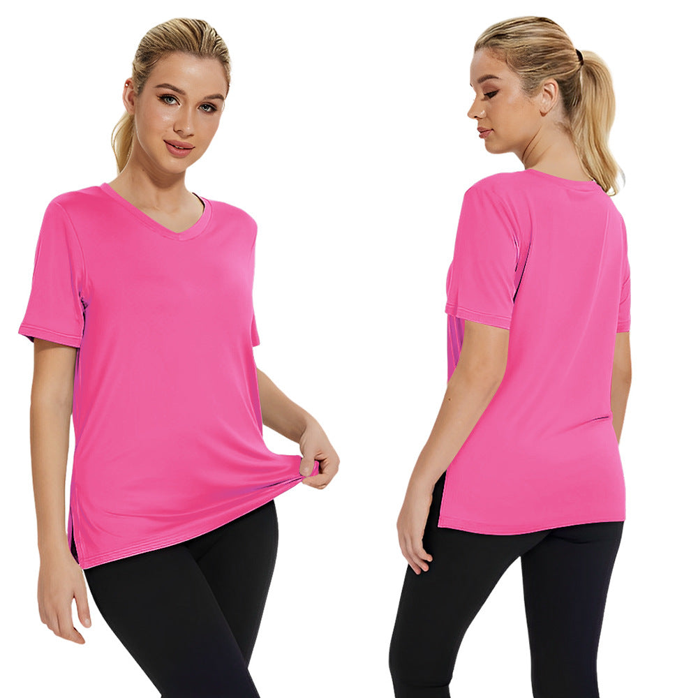 Summer New Solid Color Women's Short Sleeve Loose Split Top