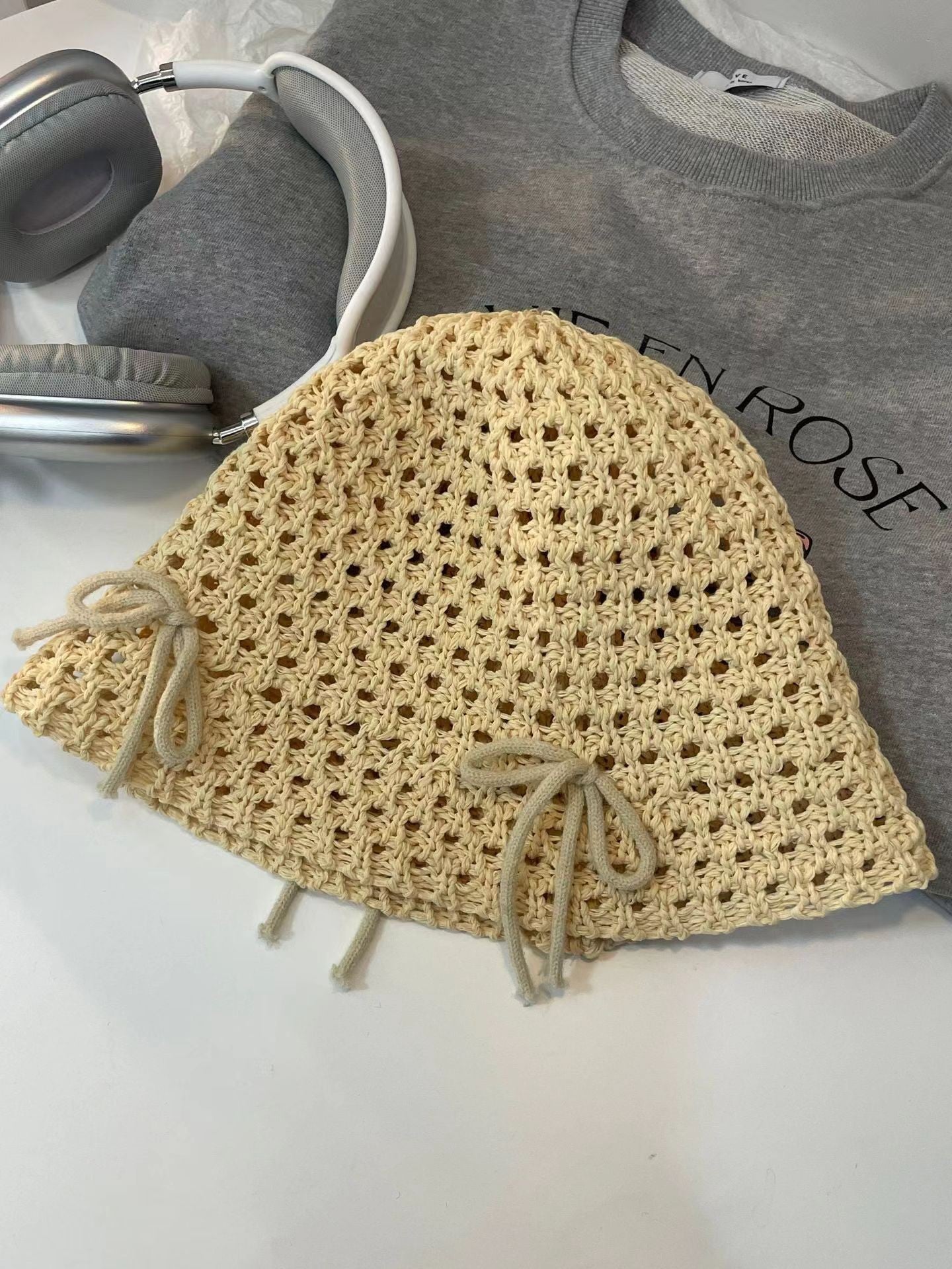 Summer Sun Hat Women's Woven Hollowed Travel Split Cap