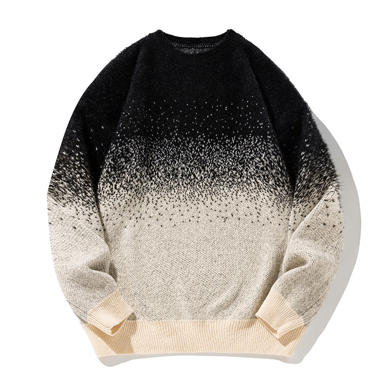 Artificial Mink Plush Gradient Design Sweater Thermal Head Cover Knitwear